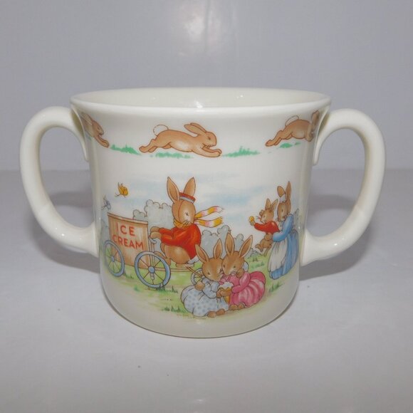 Royal Doulton Other - VTG Royal Doulton Bunnykins Double 2 Handled Mug Ice Cream Cart Hiker Bone China